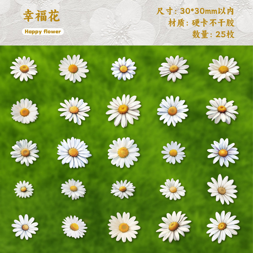 Floral Theme Hard Card Stickers 6 Styles 25 Pcs