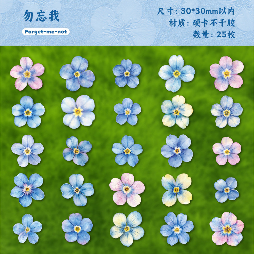 Floral Theme Hard Card Stickers 6 Styles 25 Pcs
