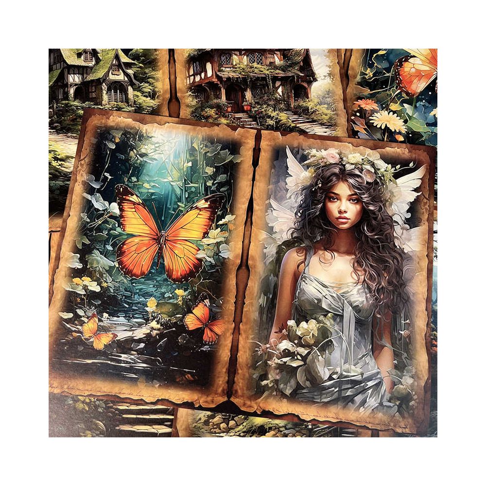 Forest style Butterfly Elf Tree House Fairy Background Paper 14cm 18cm image 0