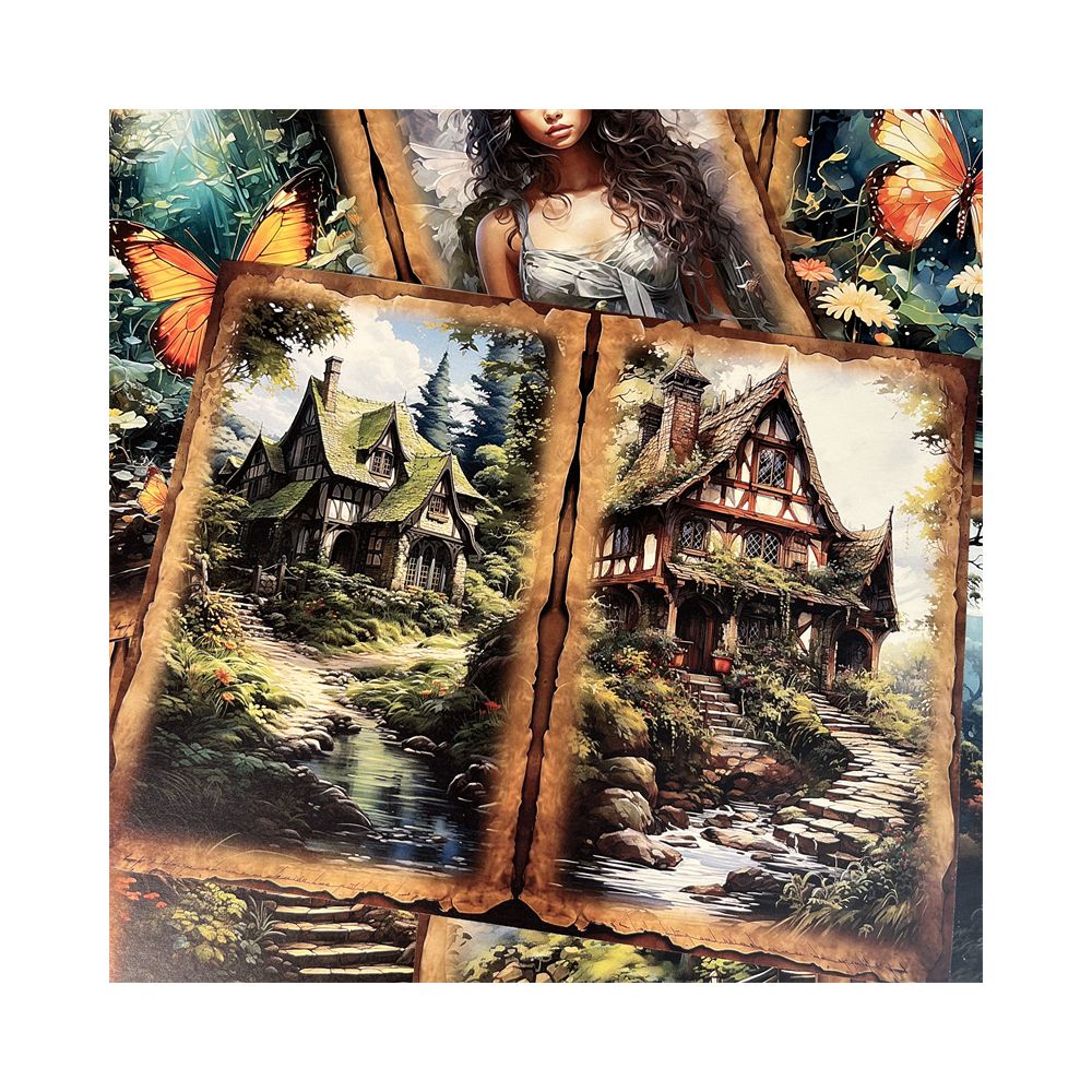 Forest style Butterfly Elf Tree House Fairy Background Paper 14cm 18cm image 1