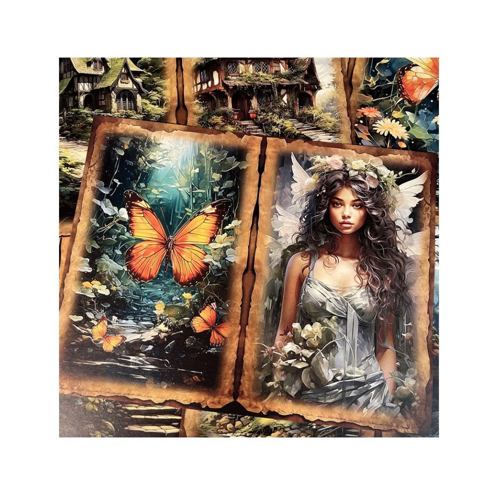 Forest style Butterfly Elf Tree House Fairy Background Paper 14cm / 18cm 10 Sheets