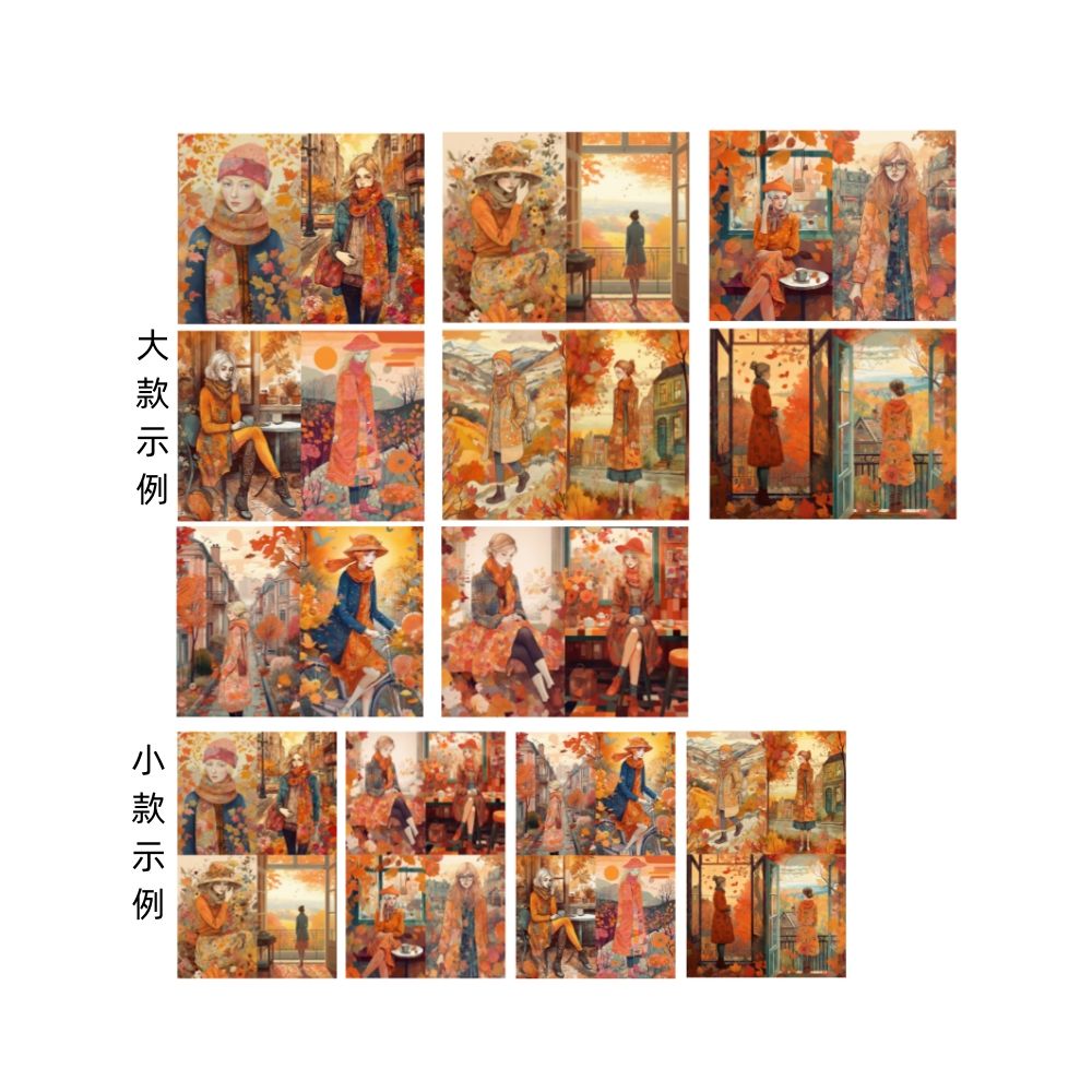 Retro Art Autumn Leaves Falling Girl Background Paper 14cm 18cm 8 Sheets image 4