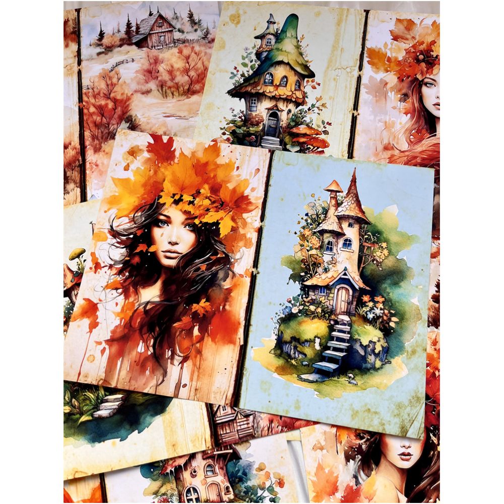 Autumn Countryside Forest Girl Background Paper 14cm 18cm image 0