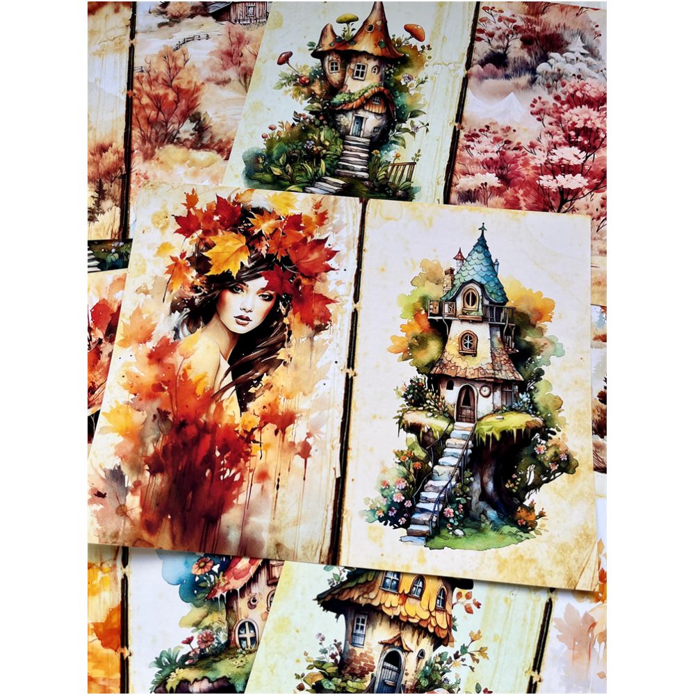 Autumn Countryside Forest Girl Background Paper 14cm 18cm image 1