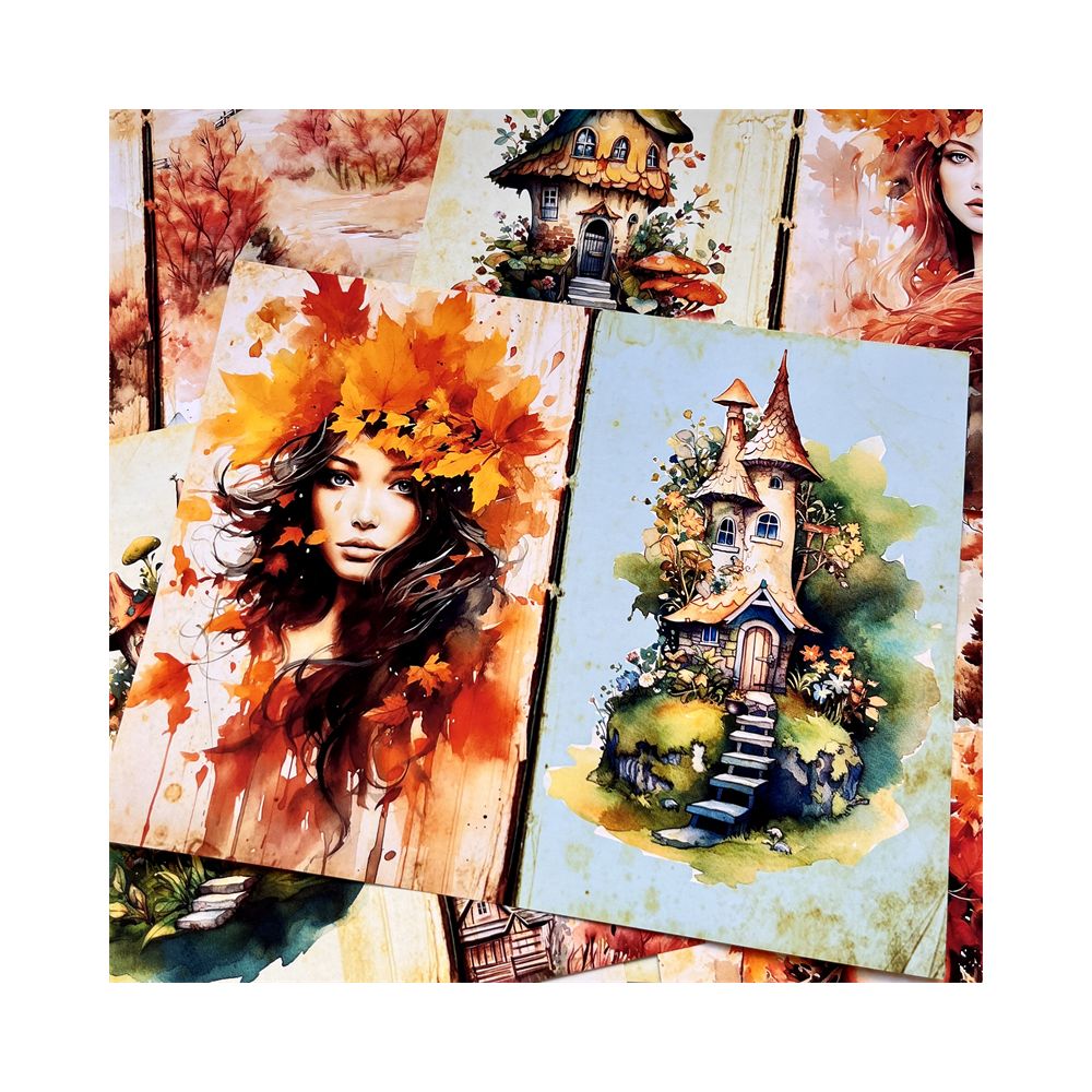 Autumn Countryside Forest Girl Background Paper 14cm 18cm image 6
