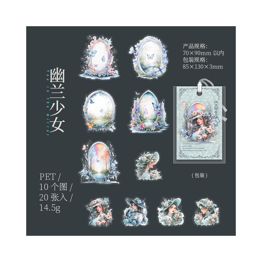 Mirror Series 6 Character Border PET Stickers 6 Styles 20 Pcs