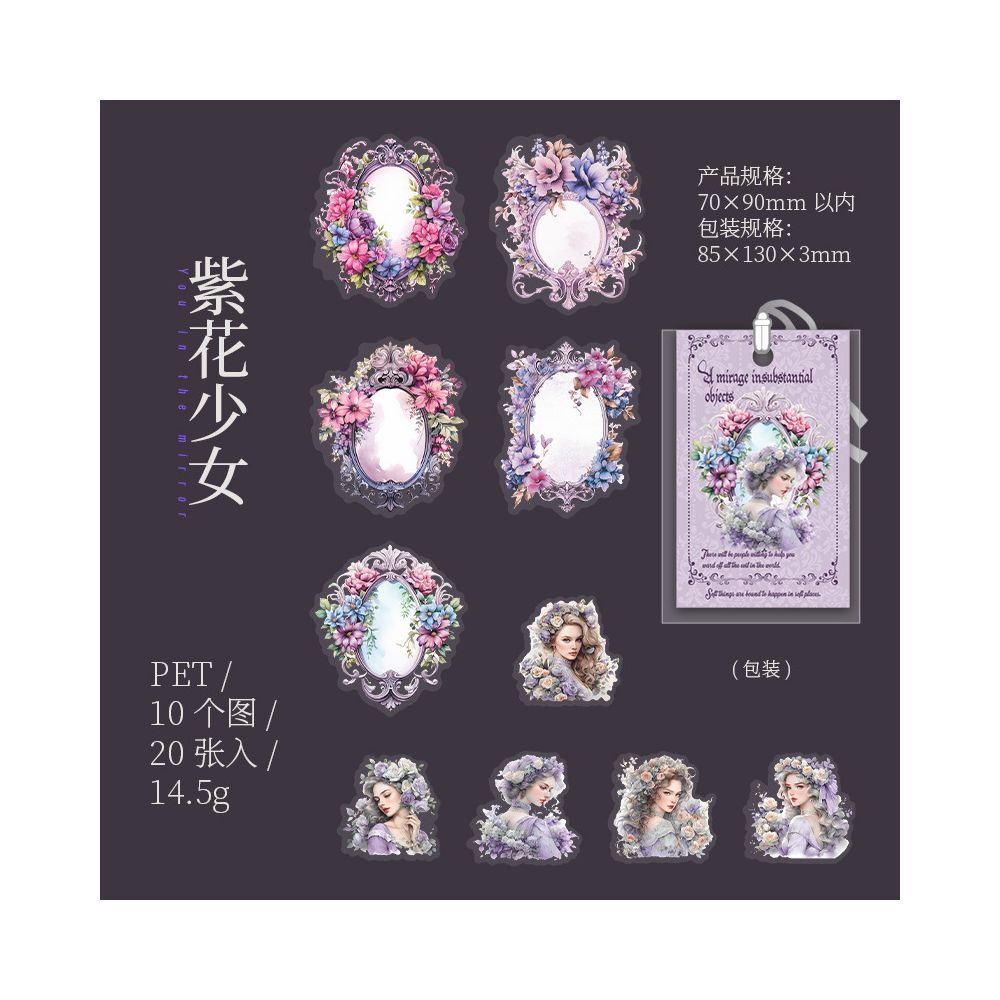 Mirror Series 6 Character Border PET Stickers 6 Styles 20 Pcs