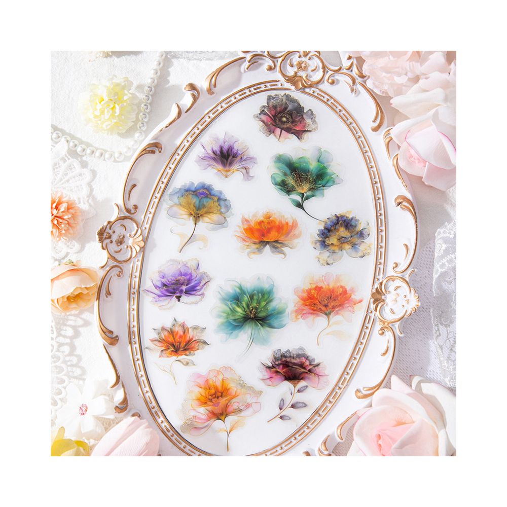 Floating Flower Painting Series PET Stickers 15 Pcs 6 Designs image 0