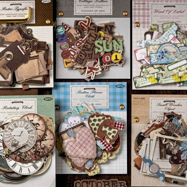Handmade Life Series Retro Hard Card stickers 6 Types image 1