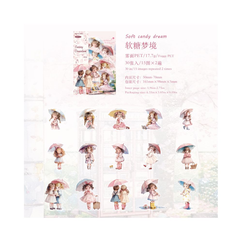 Rainy Season Fairy Tale Series Cute Character PET Stickers 4 Styles 30 Pcs