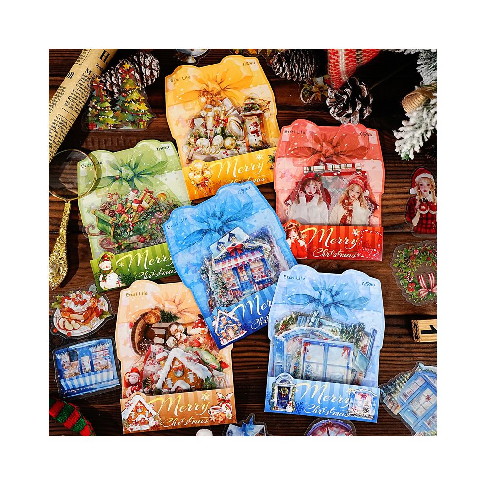 Christmas Surprise Night Series PET Stickers 15 Sheets 6 Types image 0