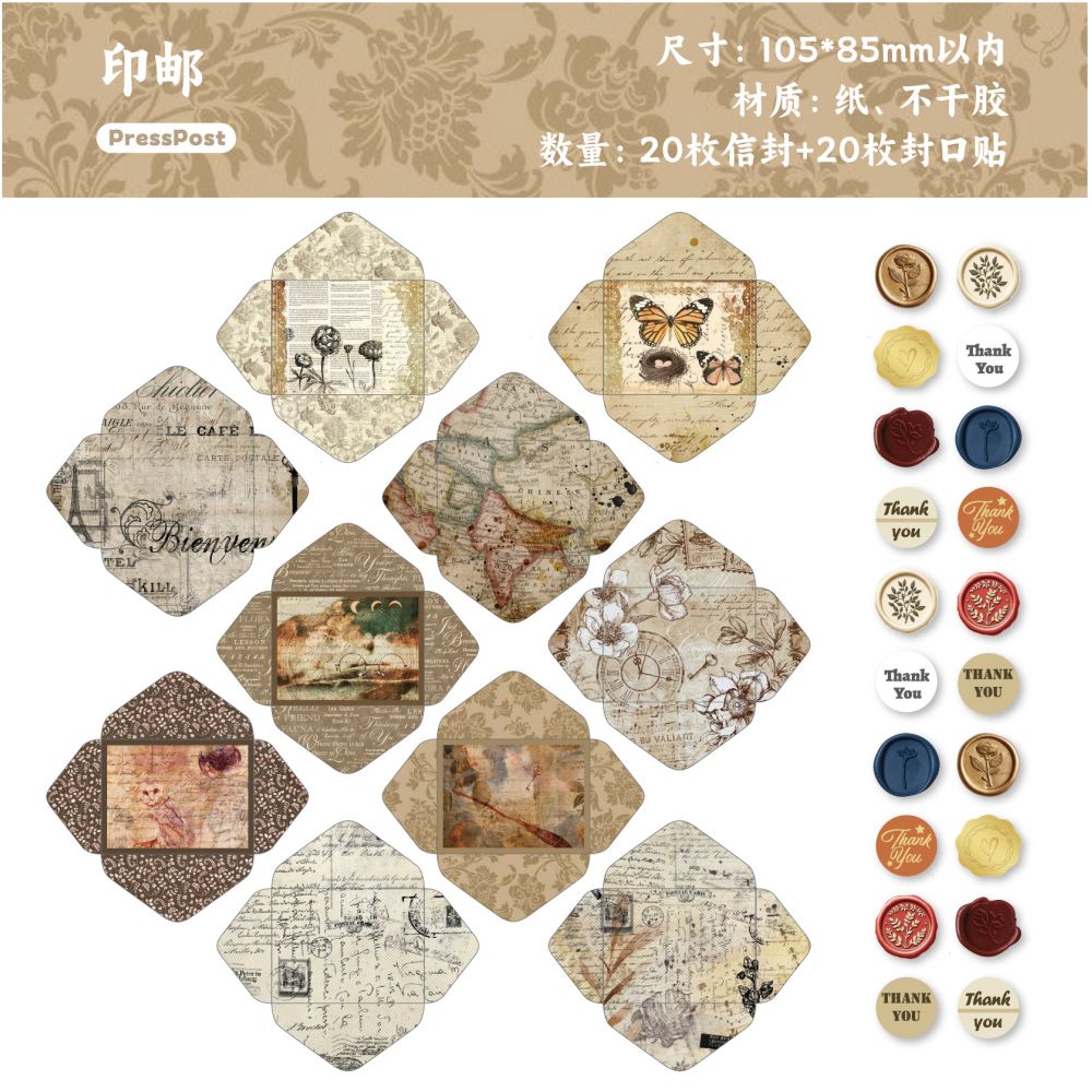Folding Stamp Series Mini Envelopes with Self Sealing Stickers 6 Styles image 2
