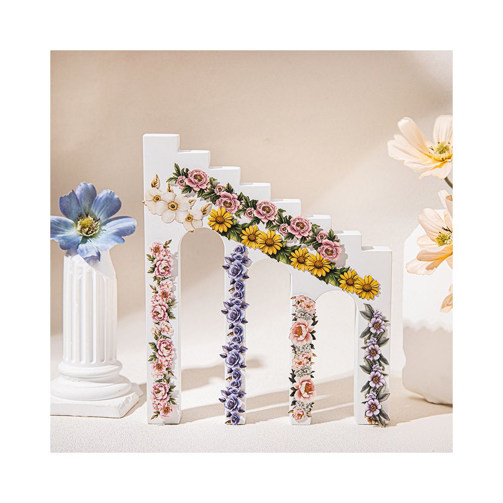 Flower Gallery Series Retro Flower Paper Stickers 6 Styles 15 Pcs image 0