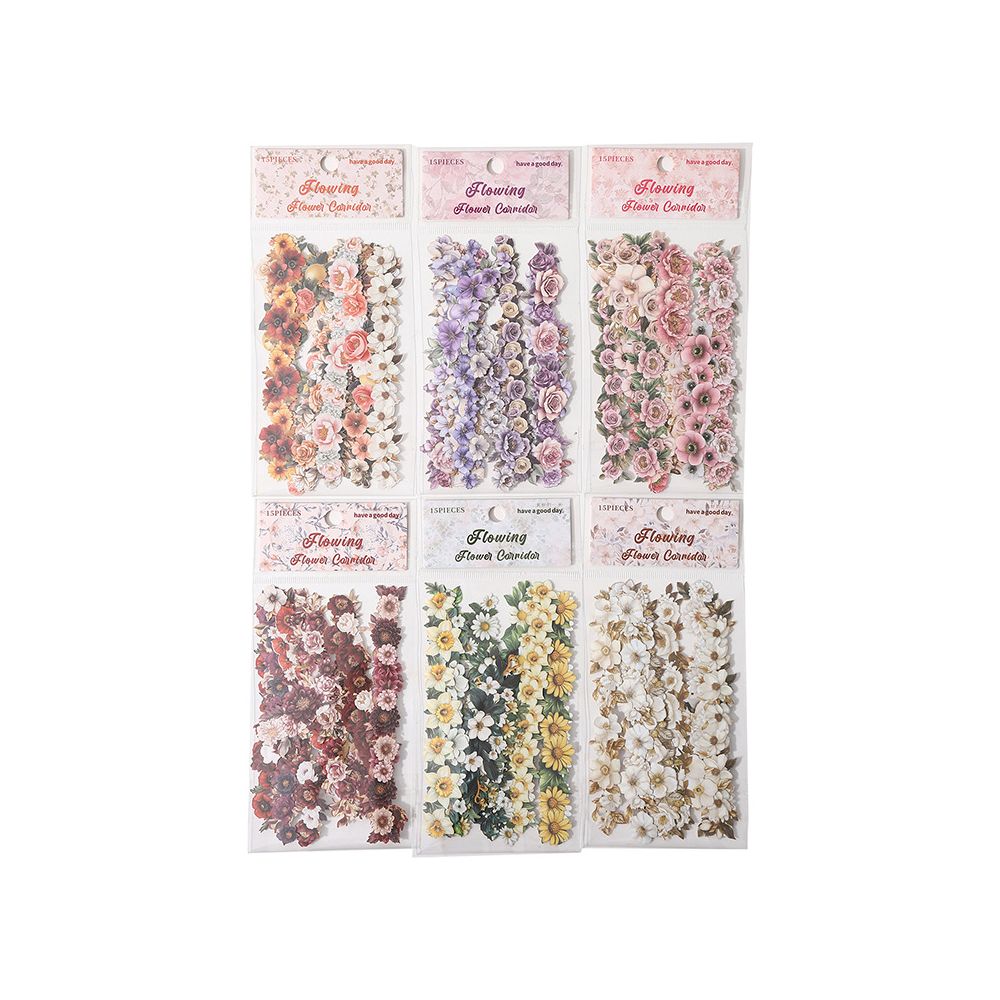 Flower Gallery Series Retro Flower Paper Stickers 6 Styles 15 Pcs image 4