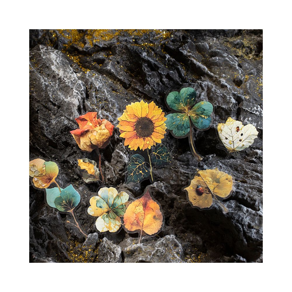 Gilded Flower Shadow Series Large Size Flower PET Stickers 6 Styles 10 Pcs image 0