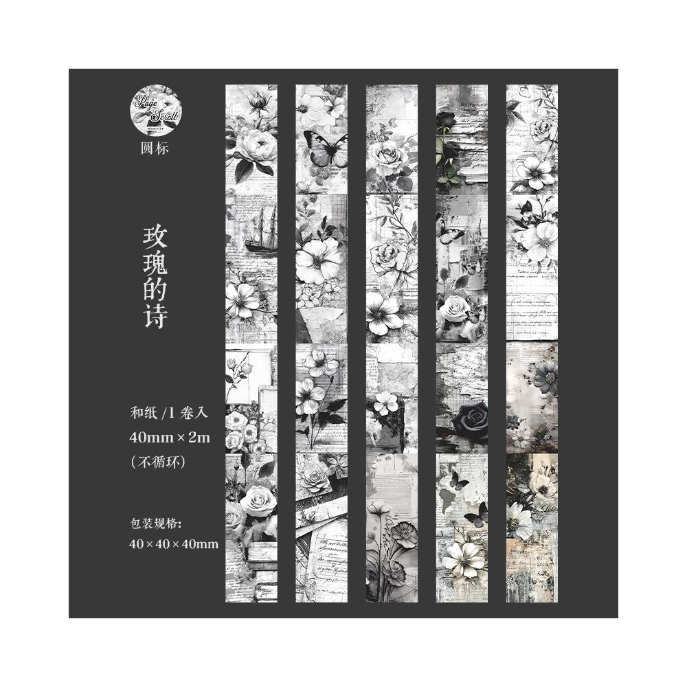 Book Page Scroll Series Retro Washi Tape 4cm 2m 6 Styles image 5