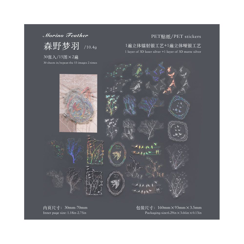 Dream Series Original Literary Silver Material 3D PET Stickers 6 types 30 Sheets