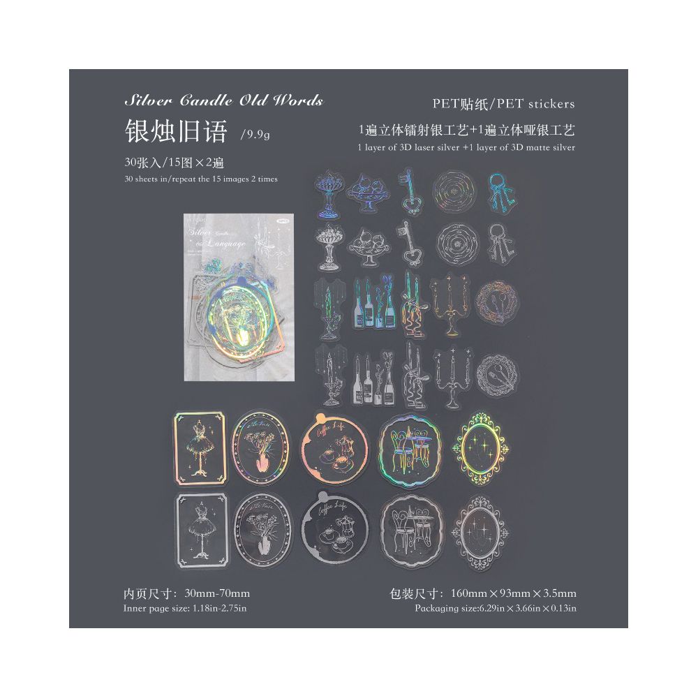 Dream Series Original Literary Silver Material 3D PET Stickers 6 types 30 Sheets image 8