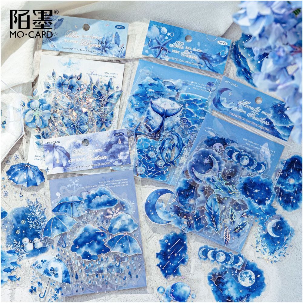 Blue Dream Series 3D PET Stickers 30 Sheets 4 Styles image 0