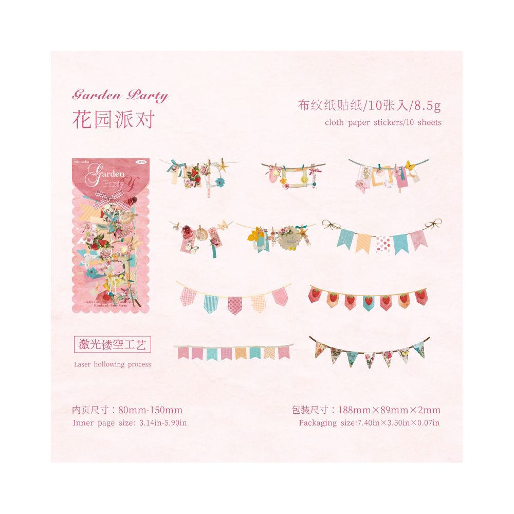 Handmade Party Series Retro Hard Card Stickers 6 Styles 10 Pcs