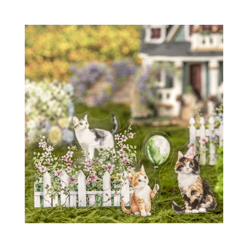 Backyard Cat Series Fence Landscaping Theme PET Stickers 6 Types 15 pcs image 1