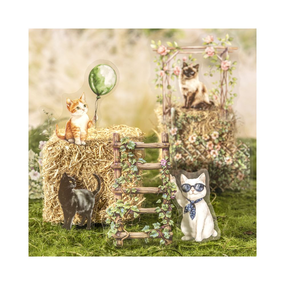Backyard Cat Series Fence Landscaping Theme PET Stickers 6 Types 15 pcs image 2