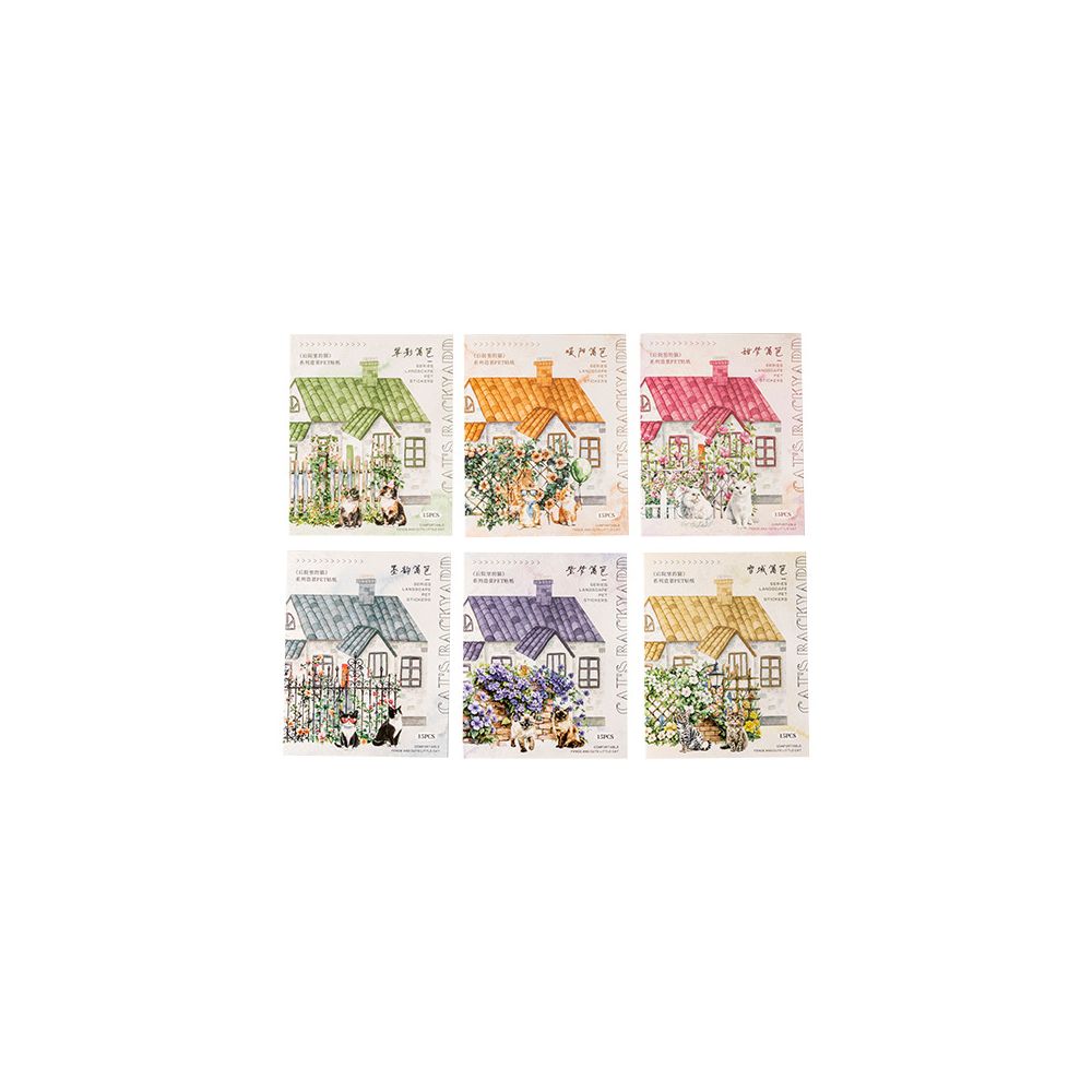 Backyard Cat Series Fence Landscaping Theme PET Stickers 6 Types 15 pcs image 4