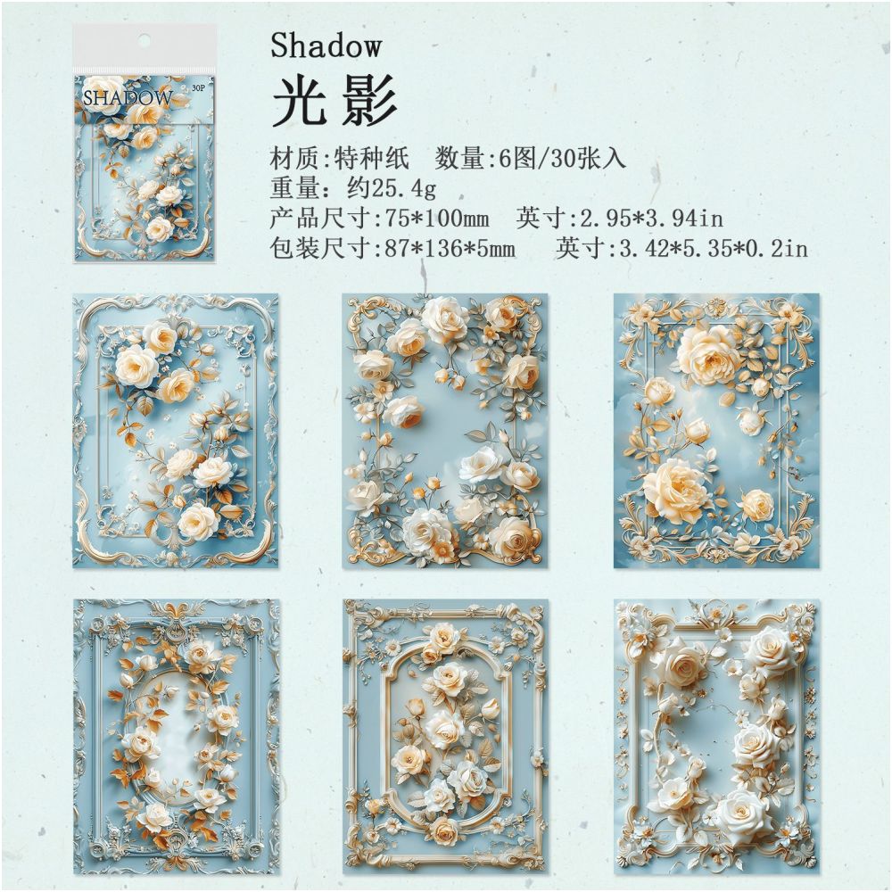 Light Flower Border Series Retro Material Paper  4 Options 7,5cm / 10cm