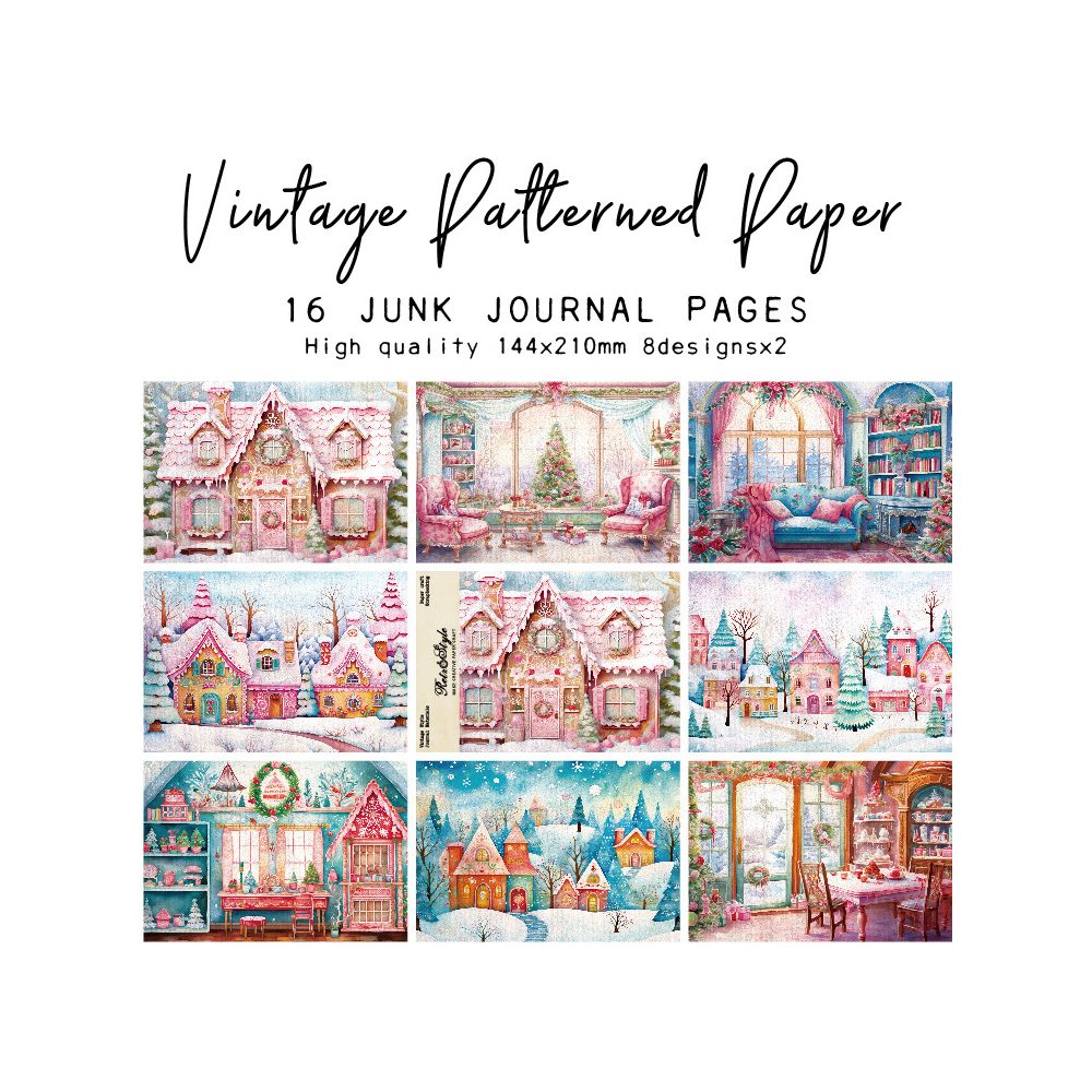 A5 pattern paper 16 sheets Candy Land Winter Theme Material Paper image 1