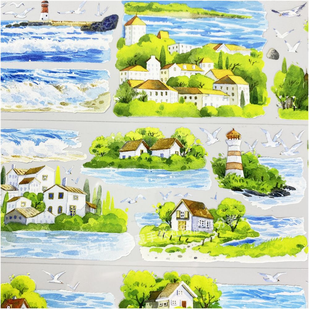 Town scenery waves seagulls PET Tape 5cm 1m image 2