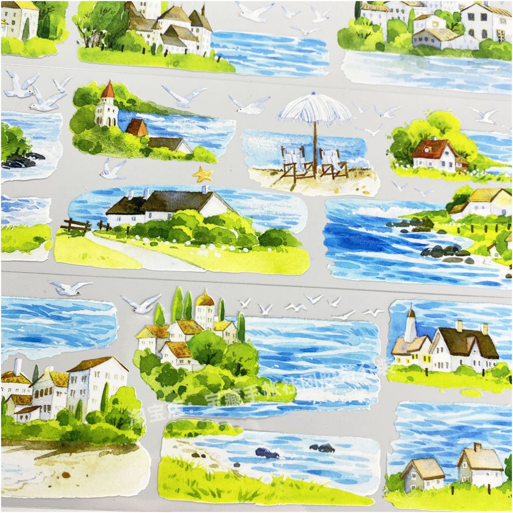 Town scenery waves seagulls PET Tape 5cm 1m image 3