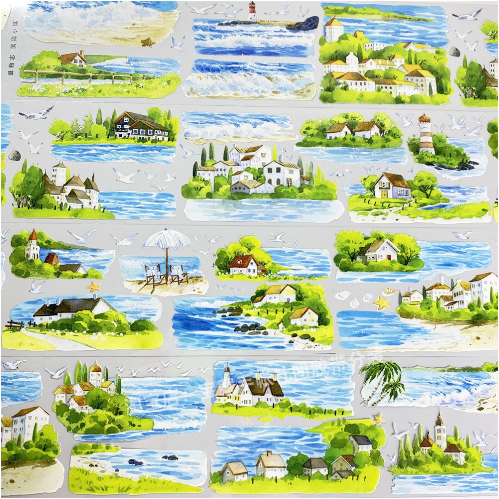 Town scenery waves seagulls PET Tape 5cm 1m image 4