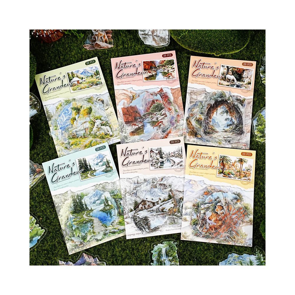 Mountain and River Painting Series PET Stickers 20 Sheets 6 Styles image 0