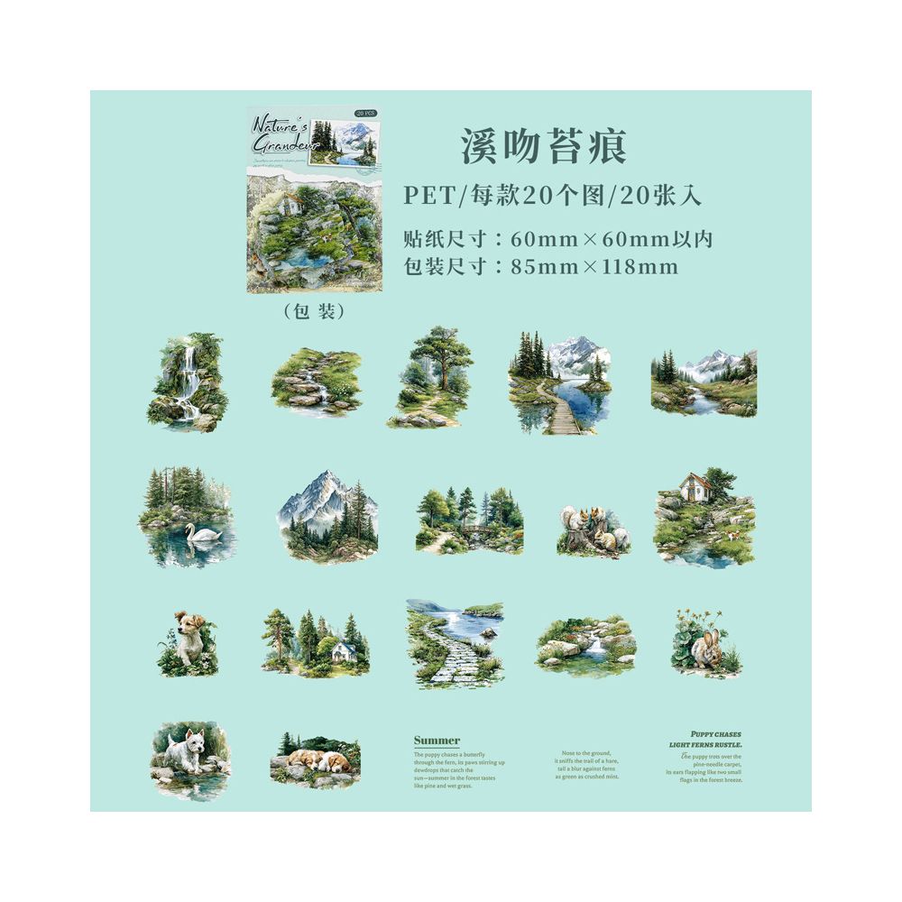 Mountain and River Painting Series PET Stickers 20 Sheets 6 Styles
