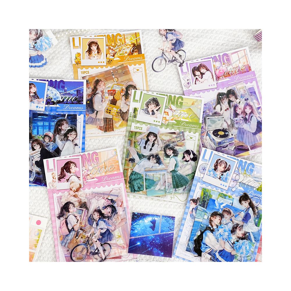 Dream Chasing Character PET Stickers 15 Pcs 6 Styles image 0