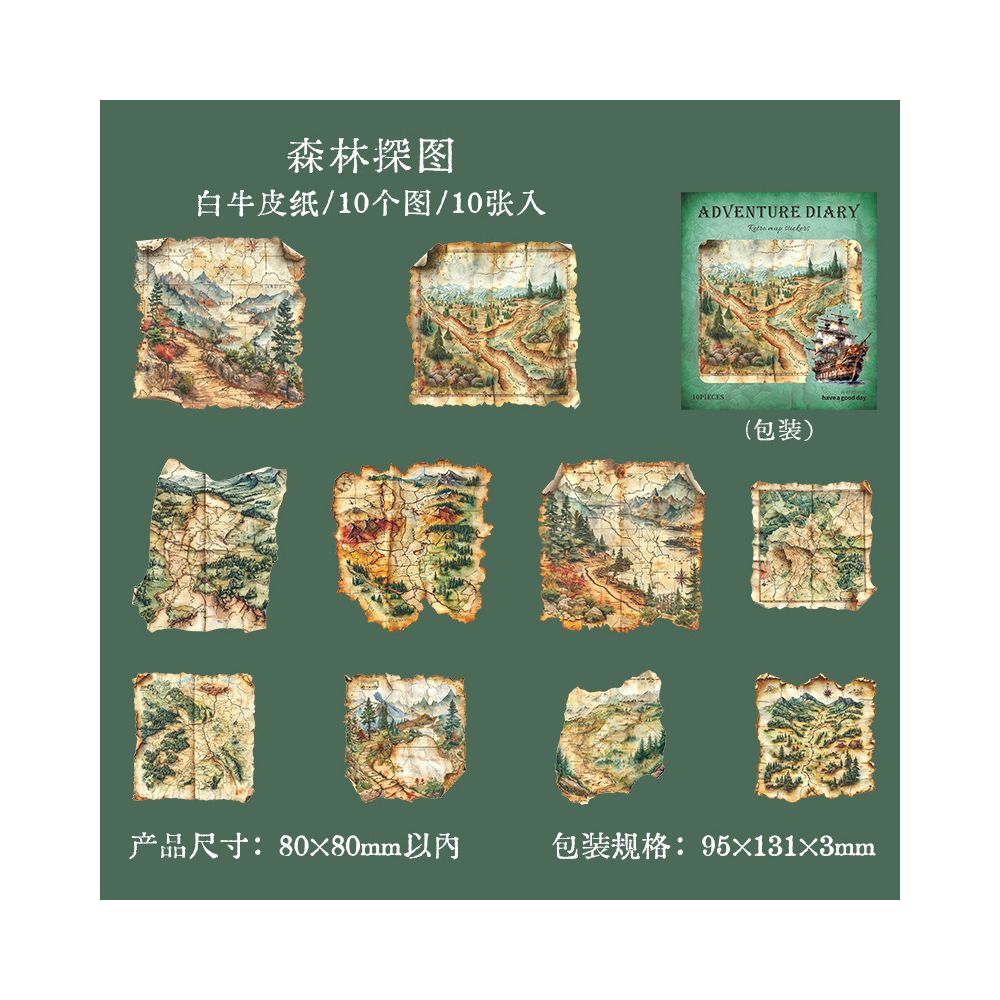 Adventure Diary Series Paper Stickers 10 Pcs 6 Types