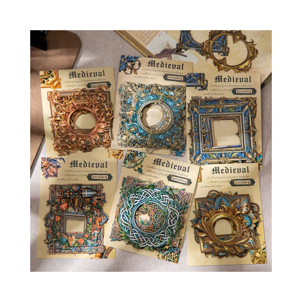 Medieval Series Retro Border Hard Card Stickers 6 Types 10 Pcs image 4