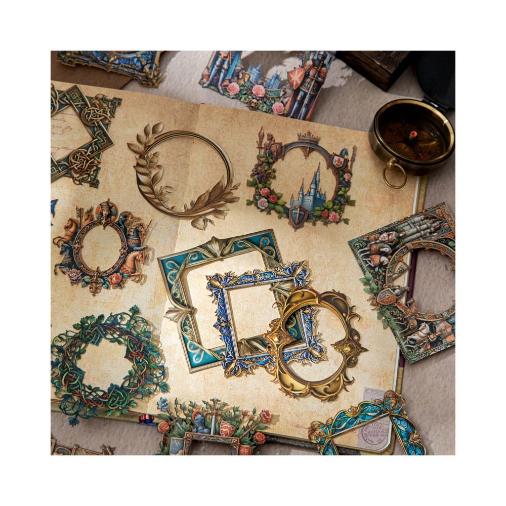 Medieval Series Retro Border Hard Card Stickers 6 Types 10 Pcs image 0
