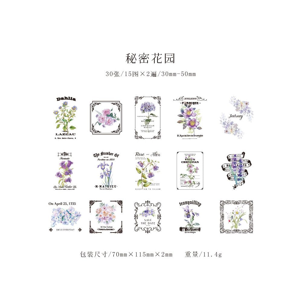 Flower Notebook series PET Sticker Pack 30 sheets 6 Styles
