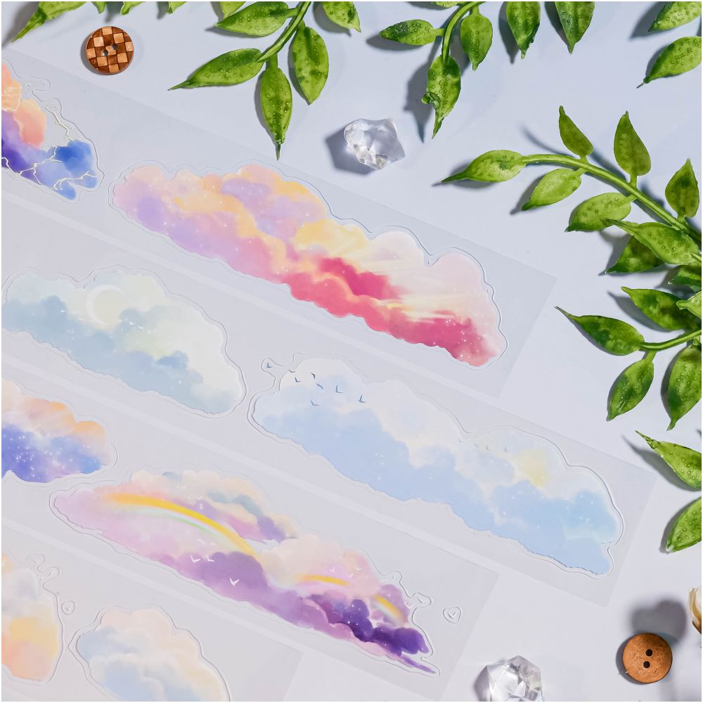 Clouds sunny rainbow PET tape 4,5 cm / 1m image 1