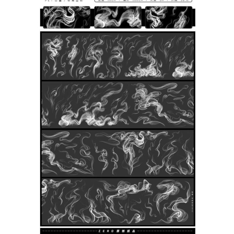 White black smoke gothic style  PET tape 10cm x 1m
