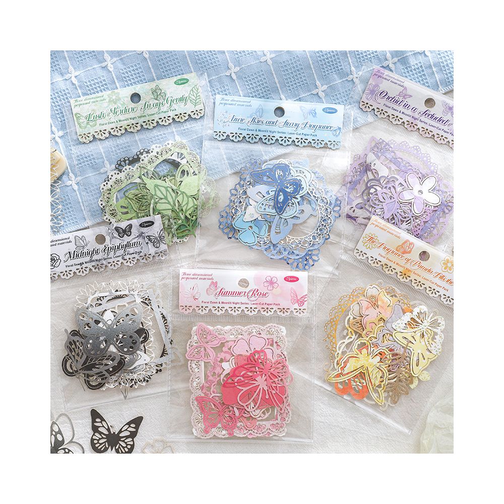 Paper Trace Flower Morning Moon Evening Series Material Pack 23 Sheets 6 Types image 0