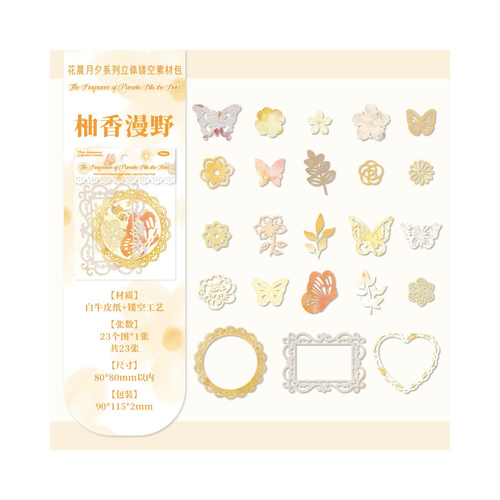 Paper Trace Flower Morning Moon Evening Series Material Pack 23 Sheets 6 Types image 6