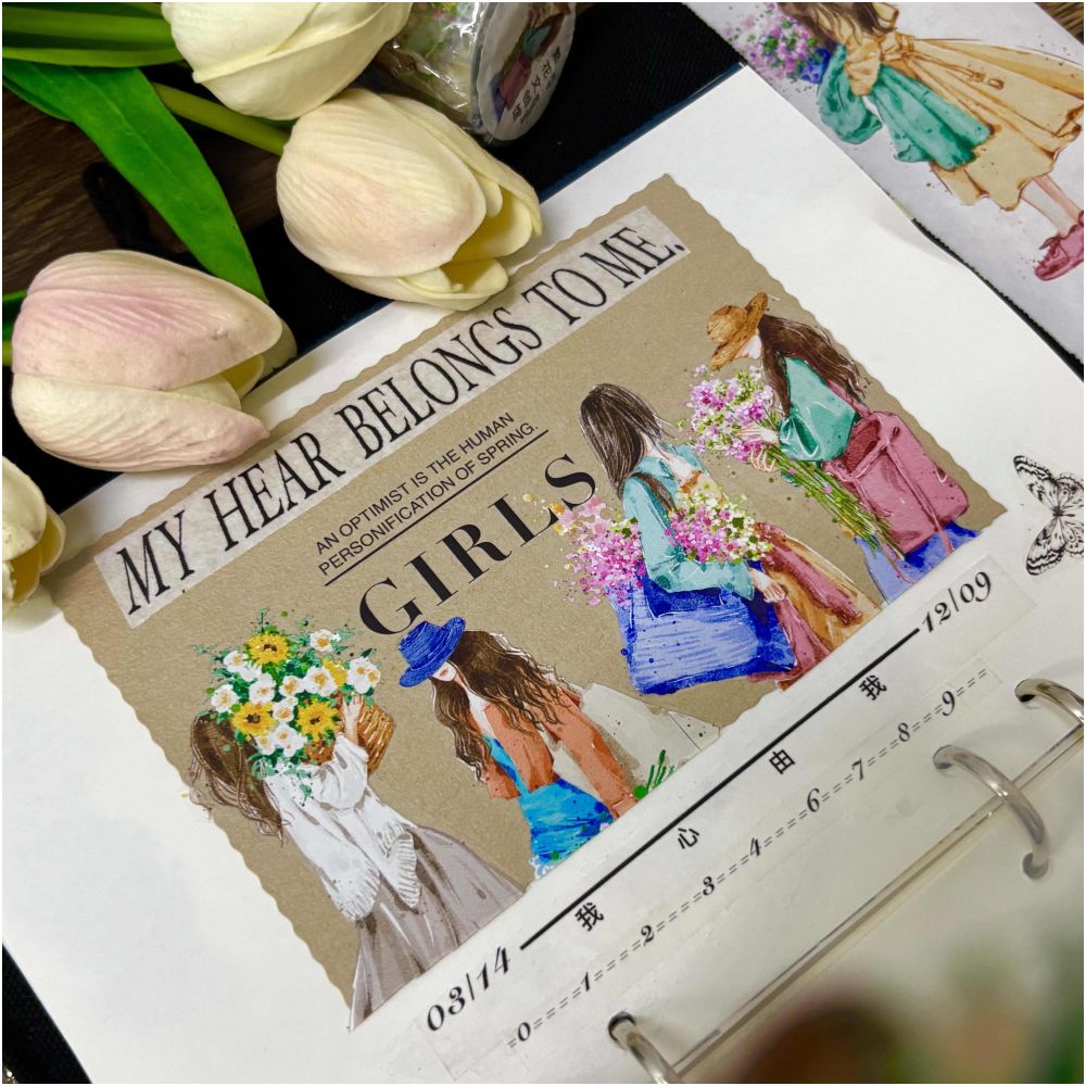 Flower Dream Retro Character PET Tape 6cm 1m image 3