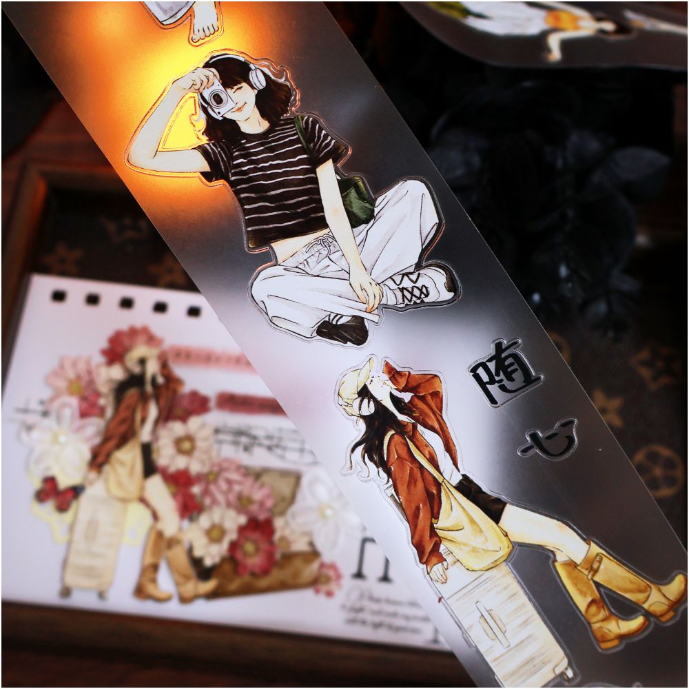 Girl Relaxed retro characters die cut PET Tape 6cm 1m image 7
