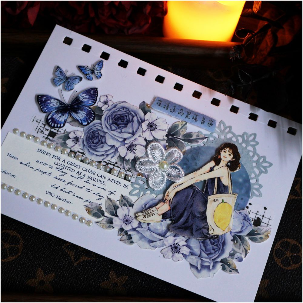 Retro flower blue die cut PET Tape 5 5cm 1m image 3