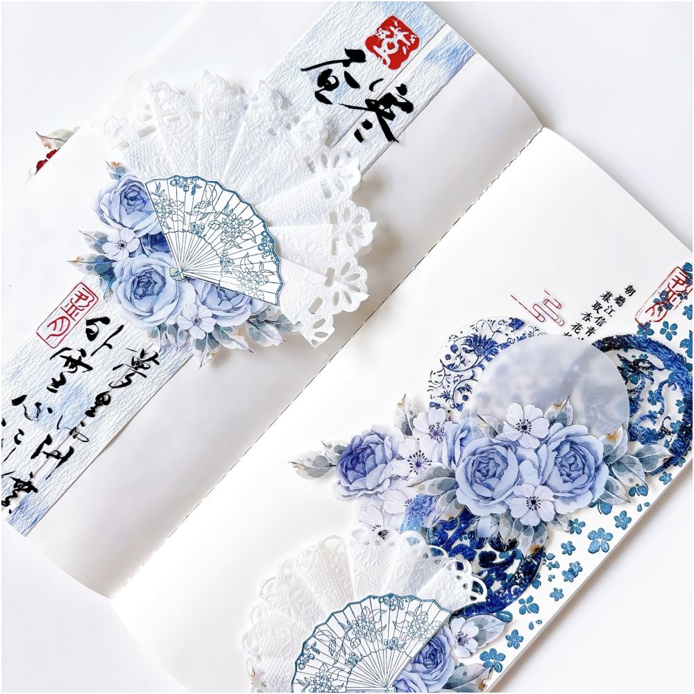 Retro flower blue die cut PET Tape 5 5cm 1m image 5