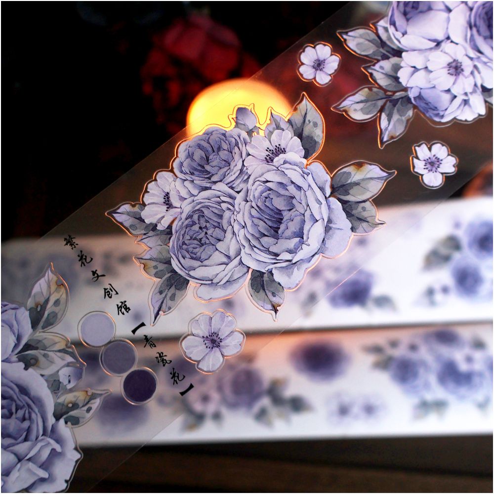 Retro flower blue die cut PET Tape 5 5cm 1m image 6