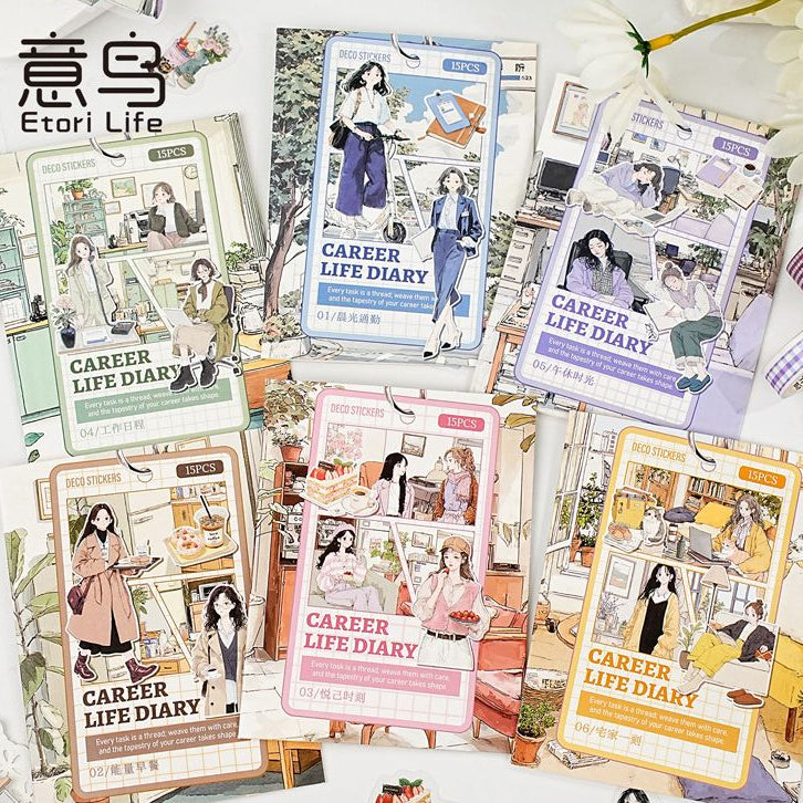 Workplace Life Character PET Stickers 15 Pcs 6 Styles image 0