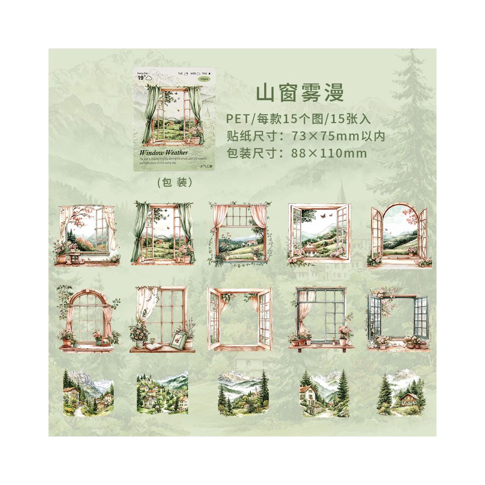 Weather Window Series PET Stickers 6 Styles 15 Pcs